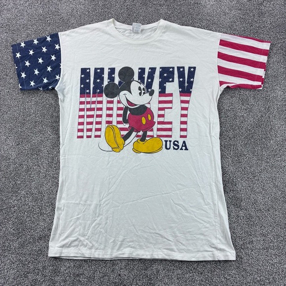 Vintage Mickey Mouse Shirt Mens XL White Red Blue USA Flag Sleeves 4th of July - Picture 1 of 7